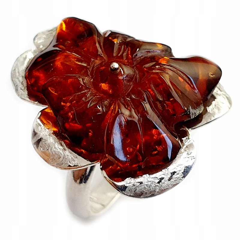 Prsteň R16 Amber FLOWER Strieborný 925 (w1282)