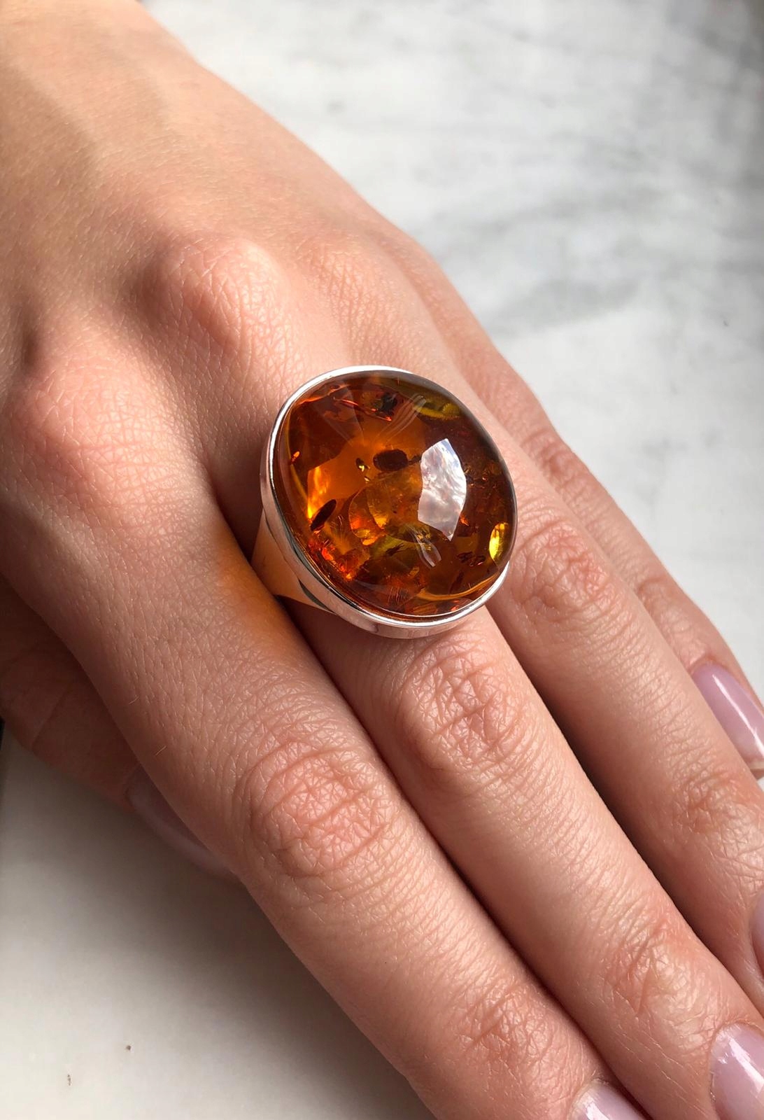 Prsteň SILVER 925 AMBER, nastaviteľná veľkosť