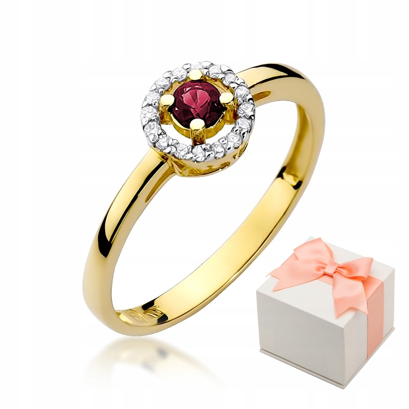 Zlatý 585 identifikačný prsteň W-238 Ruby Diamonds