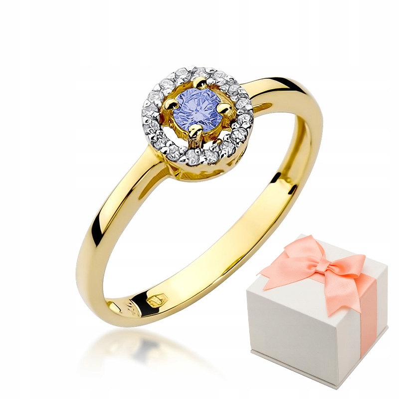 Zlatý 585 identifikačný prsteň W-238 Tanzanitový diamant