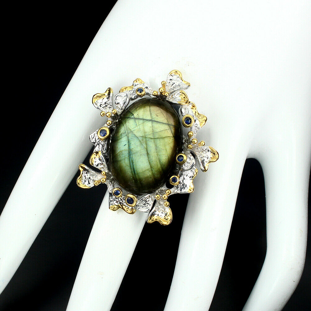 Labradoritový prsteň 32,92 ct zafíry veľkosť 16,5