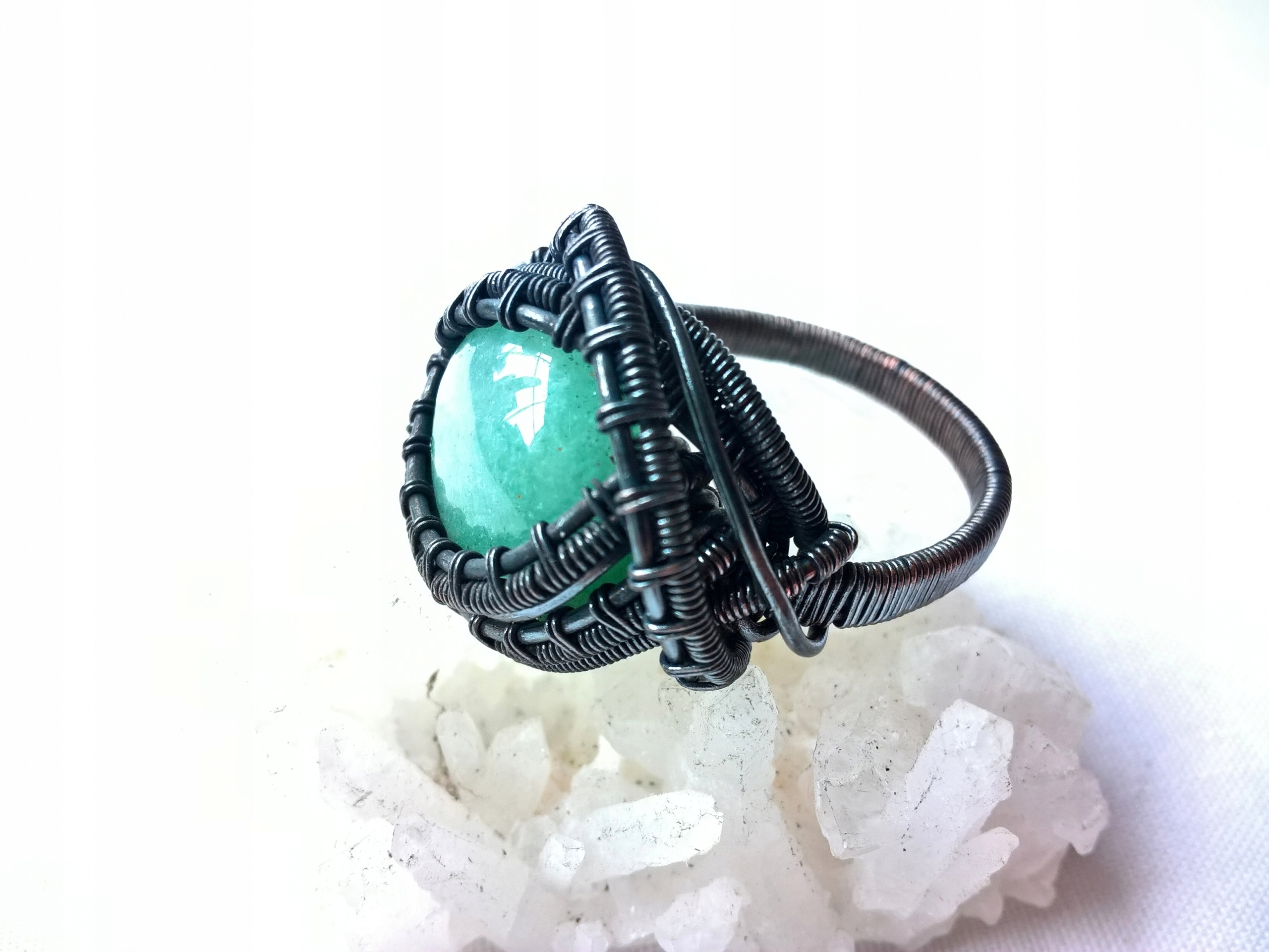 Medený krúžok Aventurín Cabochon Ovíjanie drôtu