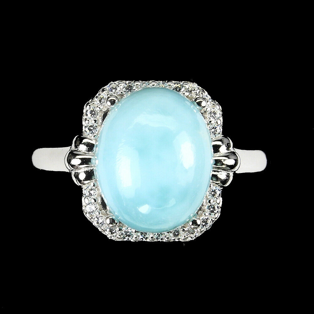 Prírodný prsteň s zirkónmi larimar, 925 14