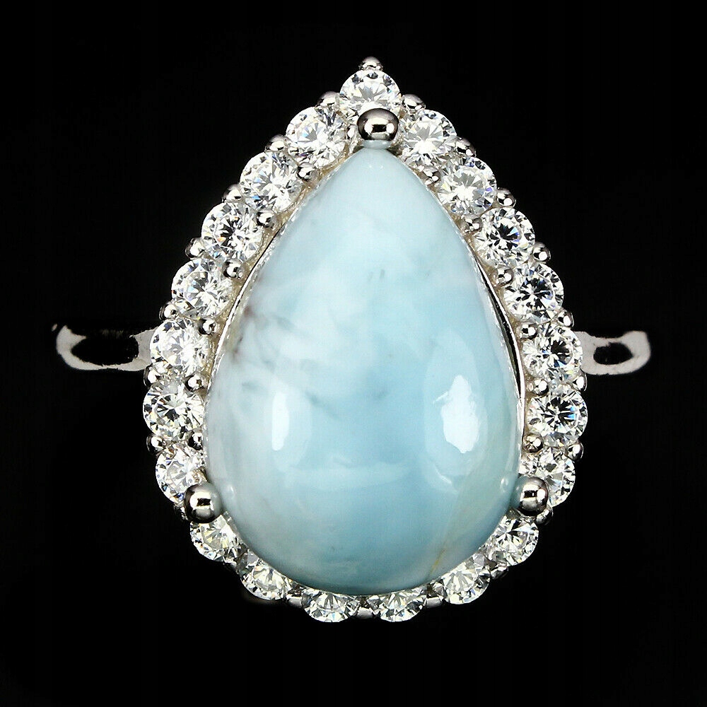 Prírodný prsteň so zirkónmi larimar, 925 16 2