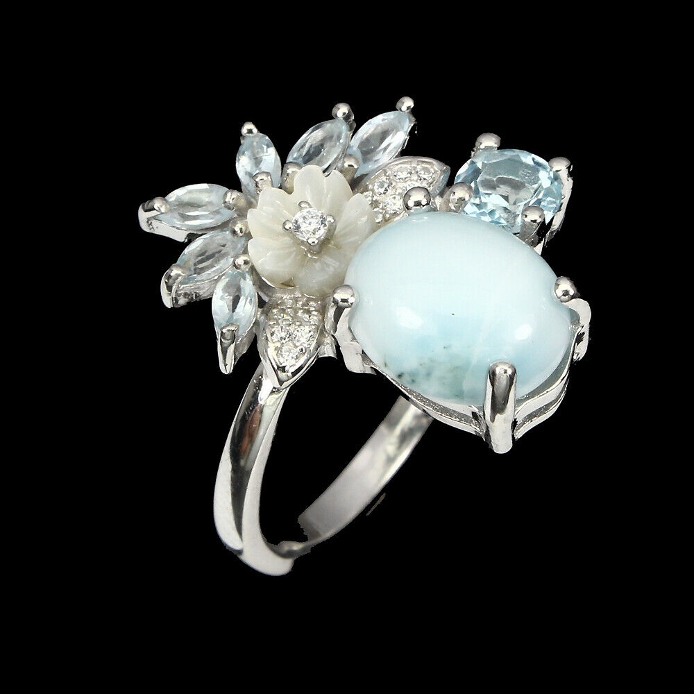 Prírodný prsteň zirkónu larimar r17