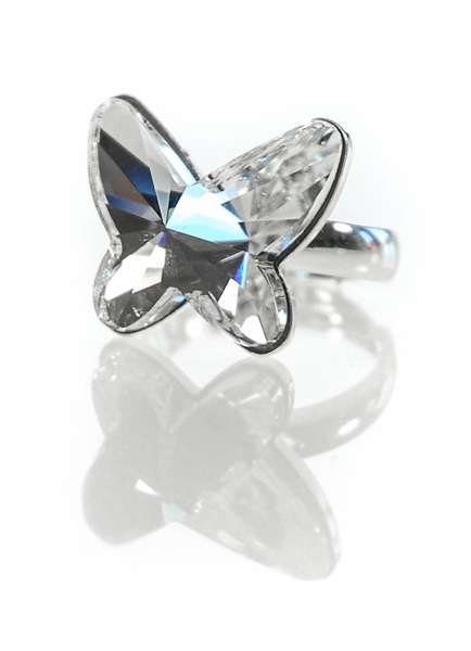 Prsteň strieborný 925, biely motýlik Swarovski