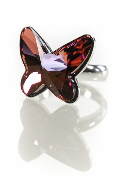Prsteň strieborný 925 červený motýlik Swarovski
