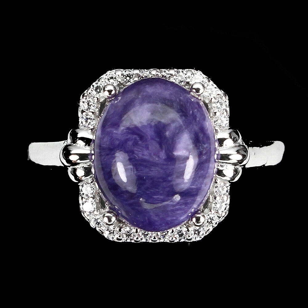 Strieborný prsteň charoite, r 13,5 925, prírodný