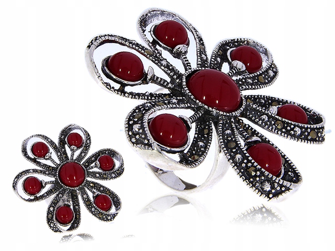Strieborný kvetinový prsteň KORAL Marcasite LgSP176