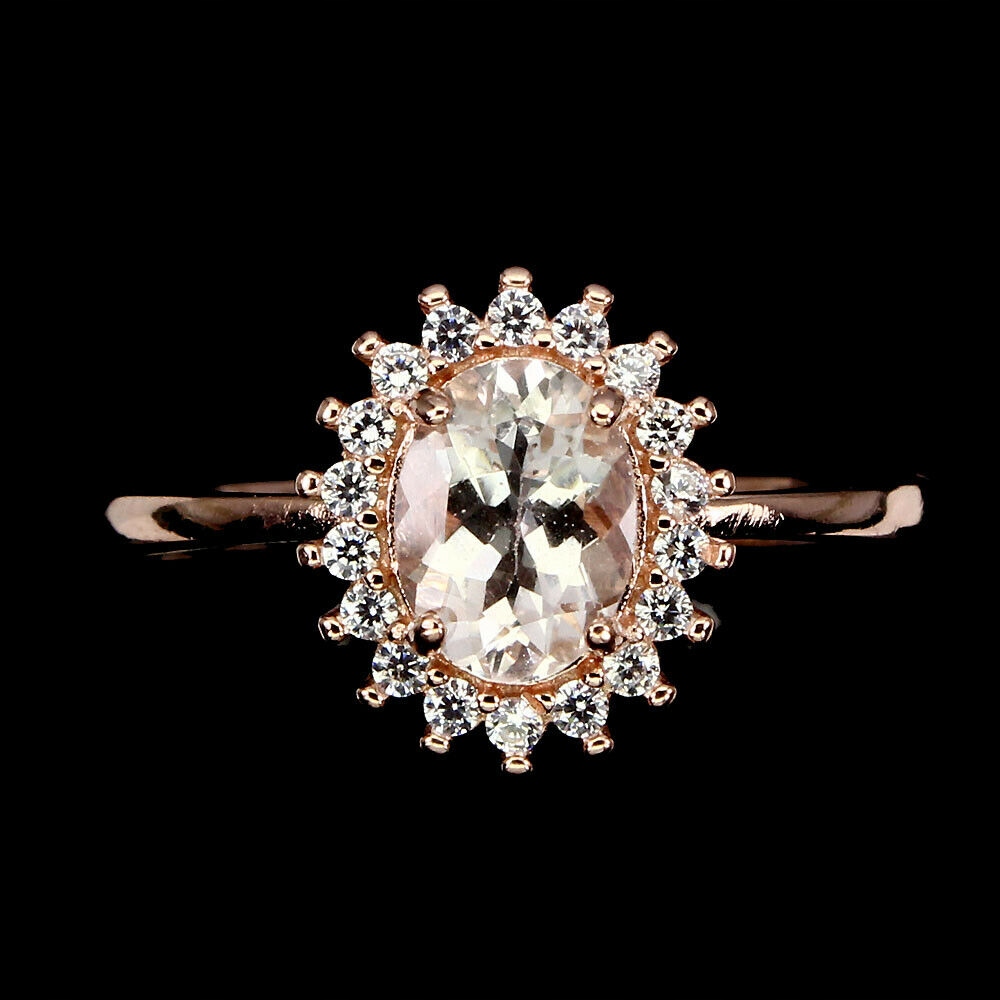 Strieborný morganitový prsteň, r 18,5 925, prírodný