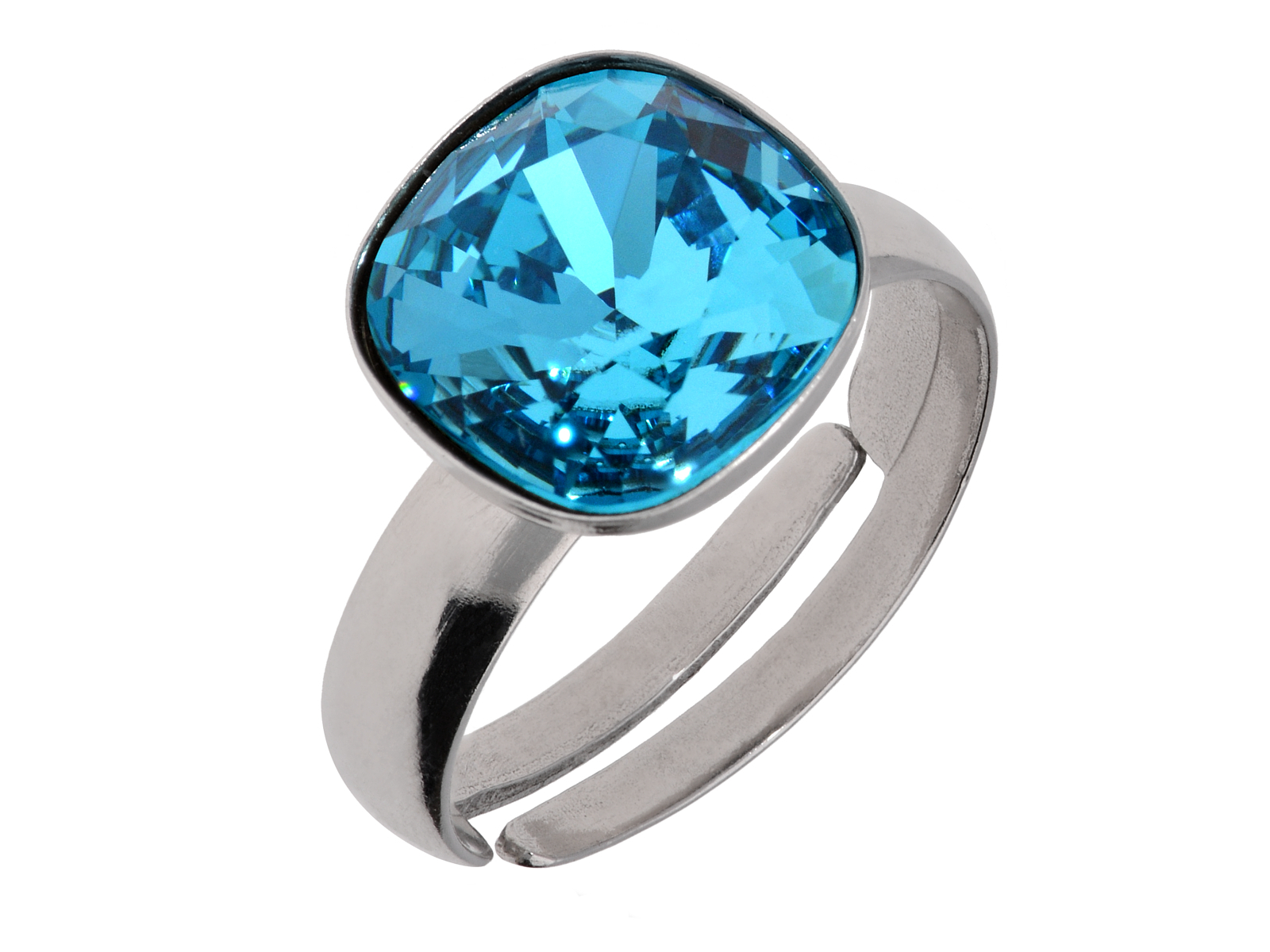 Prsteň strieborný 925 modrý štvorec Swarovski