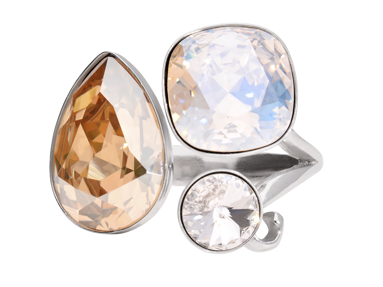 Prsteň, strieborná béžová a biela farba Swarovski s.10