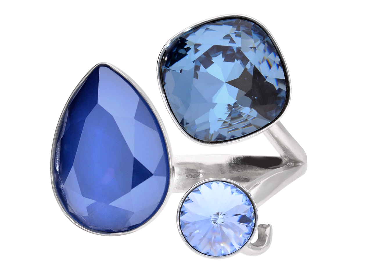 Prsteň, strieborný, modrý, Swarovski modrý, veľkosť 10