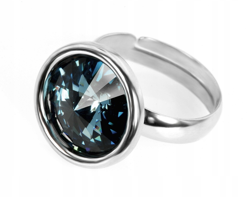 Swarovski okrúhly strieborný prsteň, modrý
