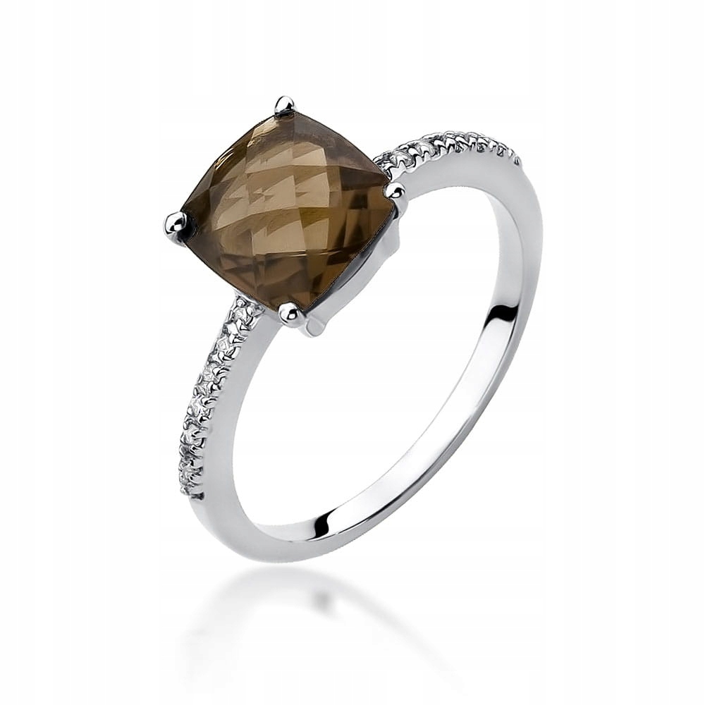 Prsteň s briliantmi z bieleho zlata Smoky Quartz