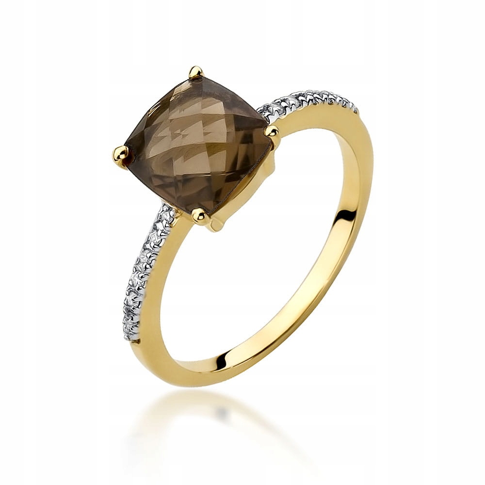 Prsteň s briliantmi Smoky Quartz Yellow Gold