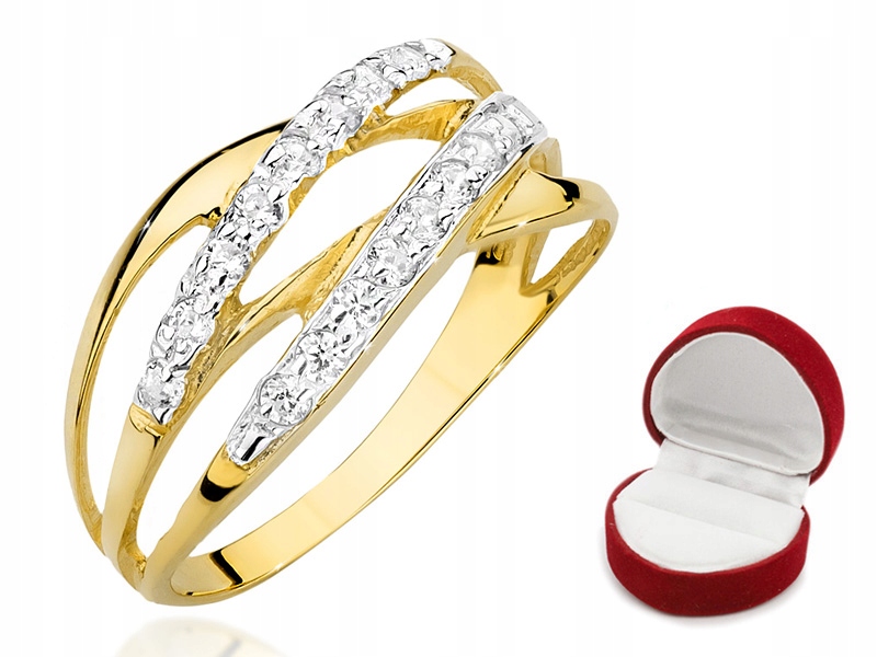 Pletený svadobný prsteň GOLD RING so ZIRCONIOU r11