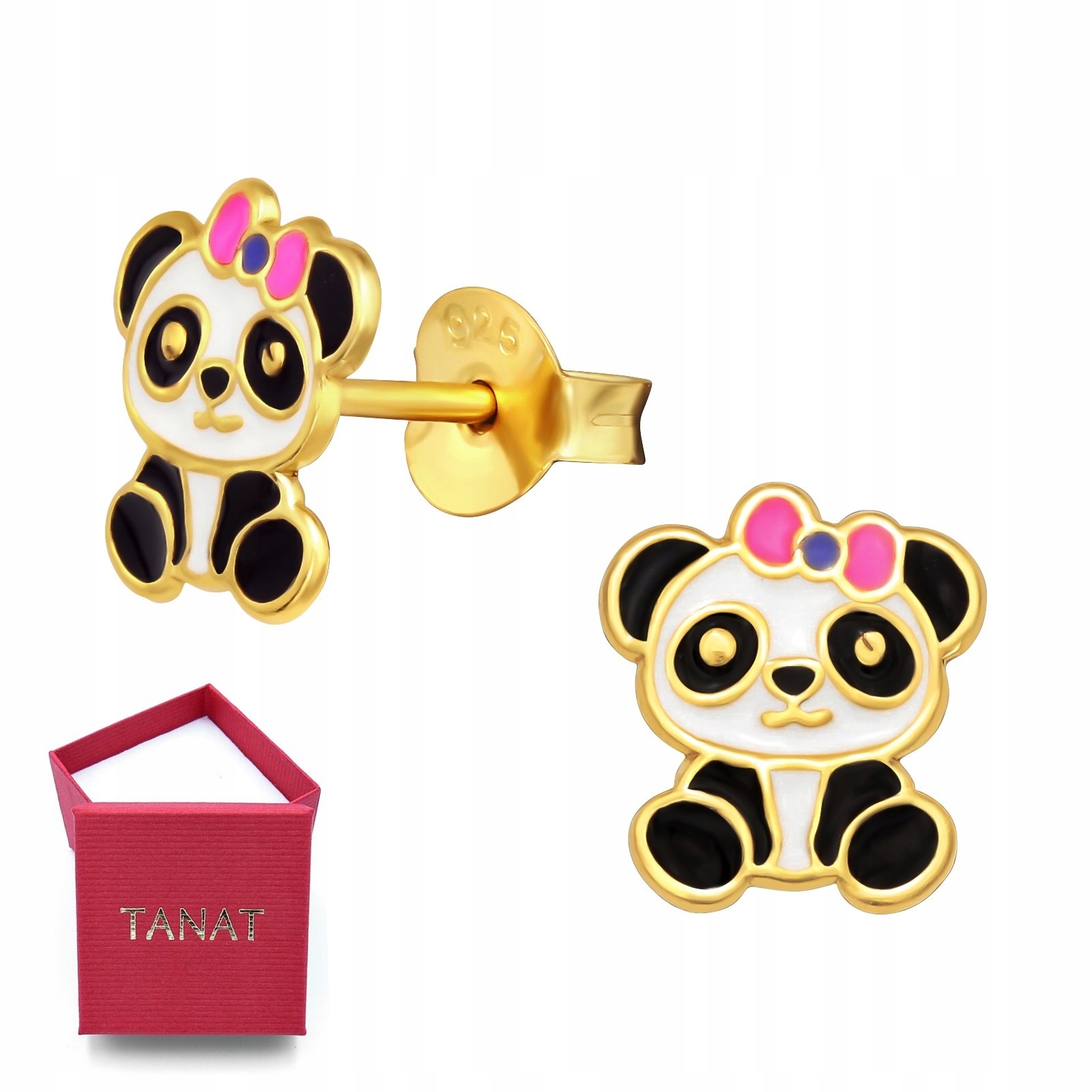 Zlato -náušnice smaltého panda