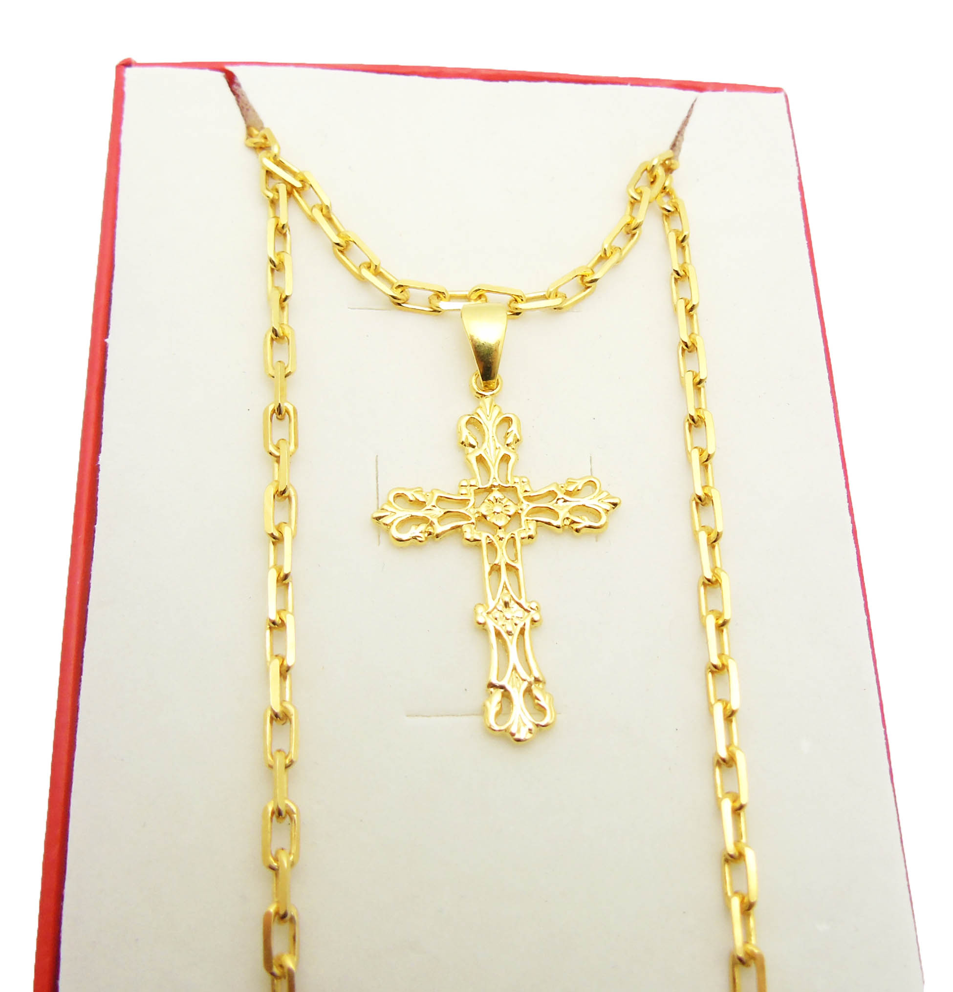 Pozlátený strieborný reťazec 3 mm 60 cm +strieborný kríž