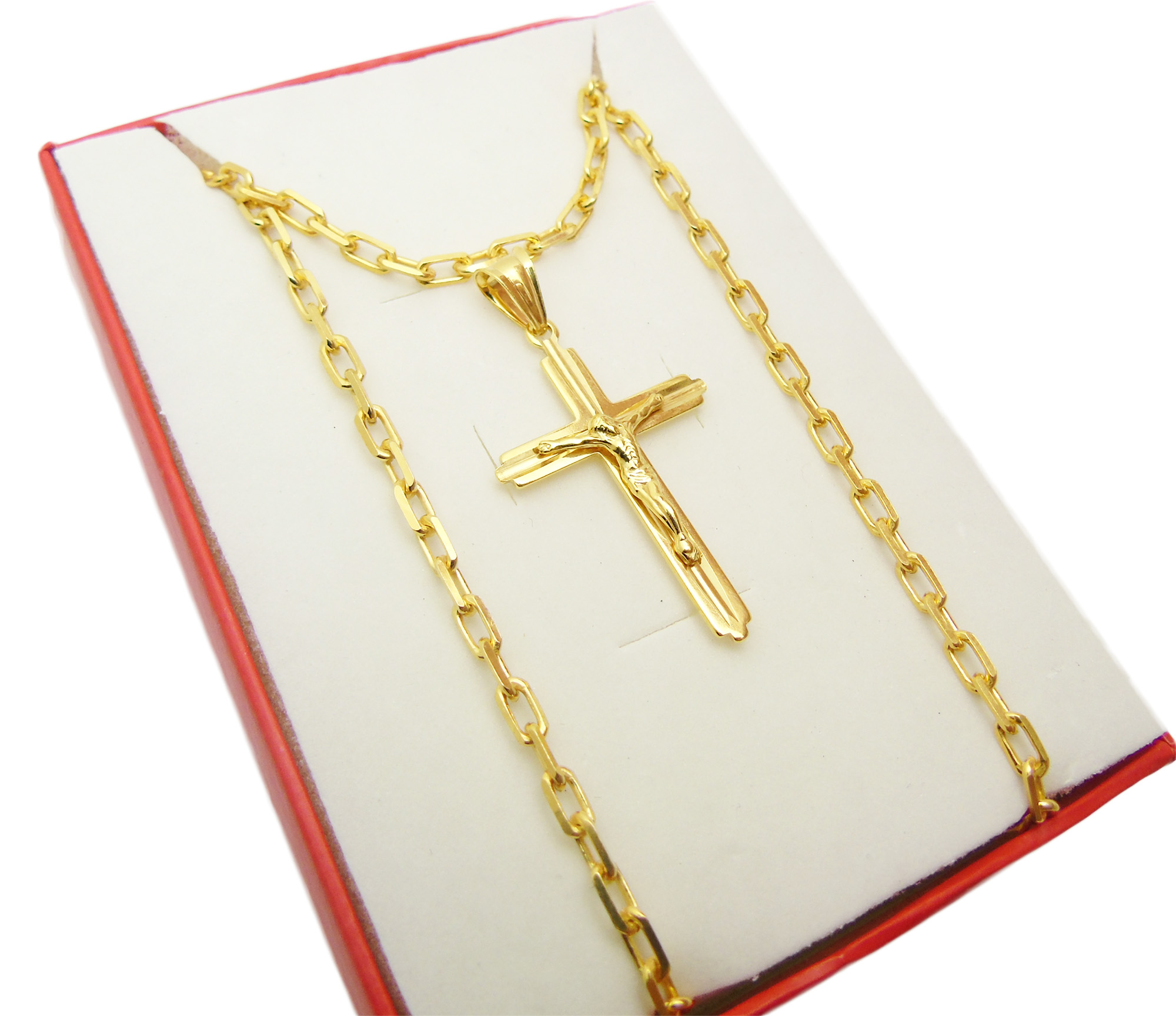 Pozlátený strieborný reťazec 3 mm 60 cm s krížom