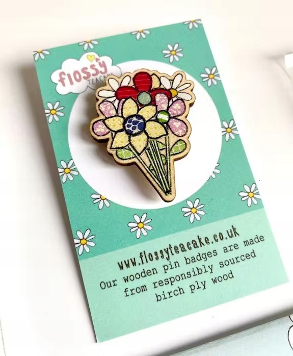 PIN, FLOSSY TEACAKE BROOCH, KVETOVÉ KVETY