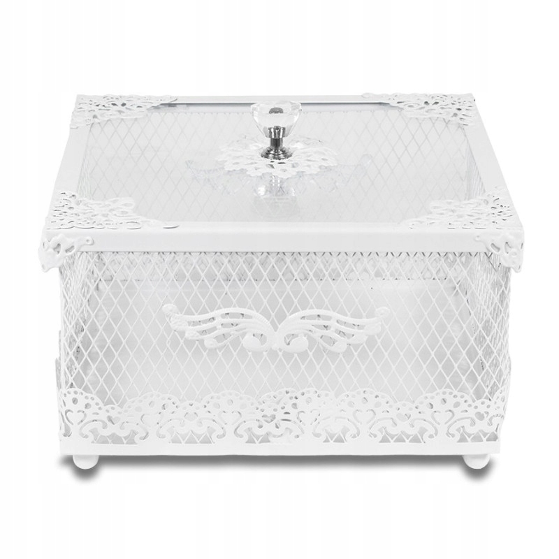 Kovová krabička biely štvorec malý glam 20 cm