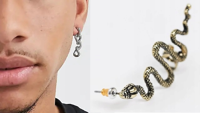 REKLAIMOVANÉ Pánske náušnice na 1 ucho SNAKE UNI
