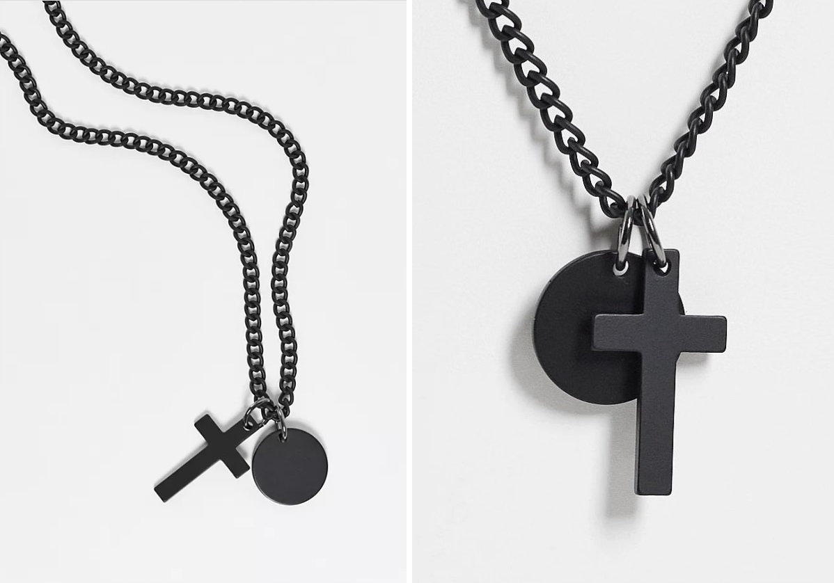 River Island čierny náhrdelník retiazka krížová oceľ