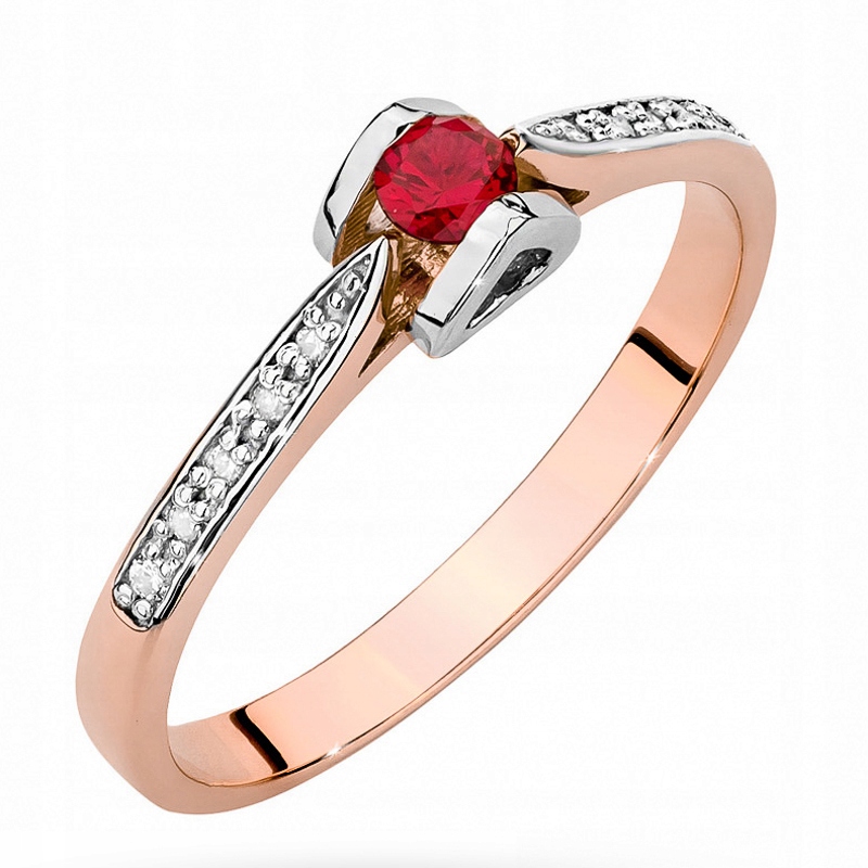Ružový zlatý prsteň pr. 585 Ruby+ diamanty