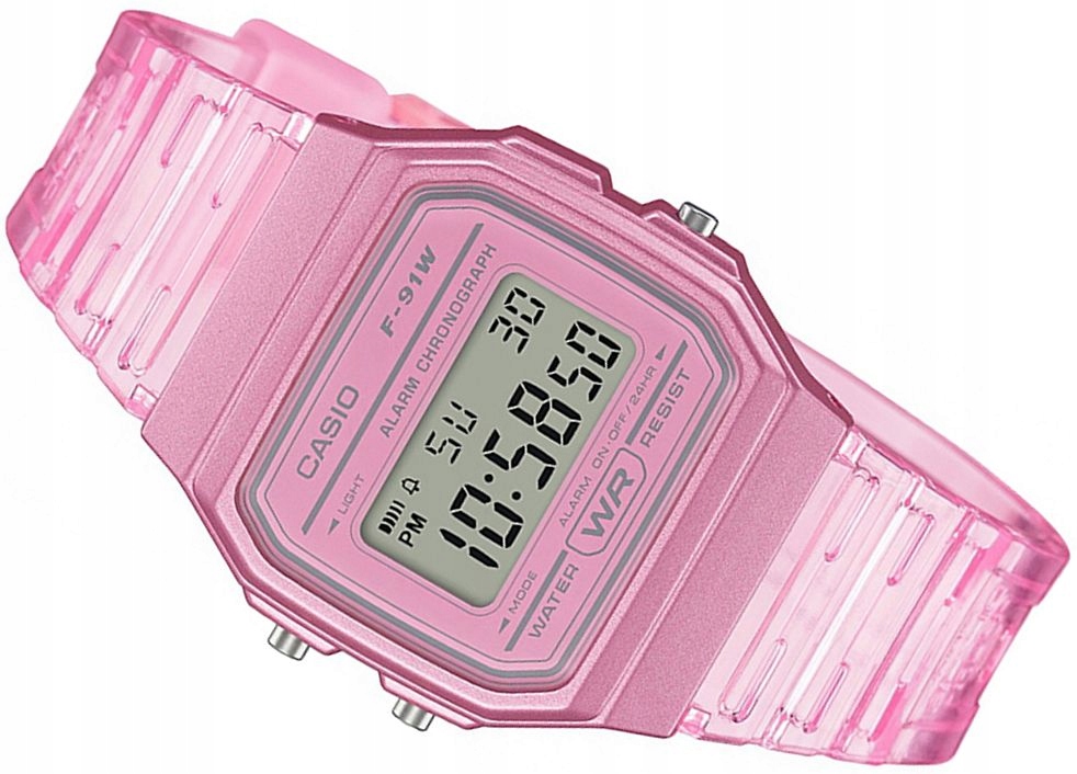 Unisex hodinky - Pink Classic Casio F-91WS-4EF Vintage Transparent