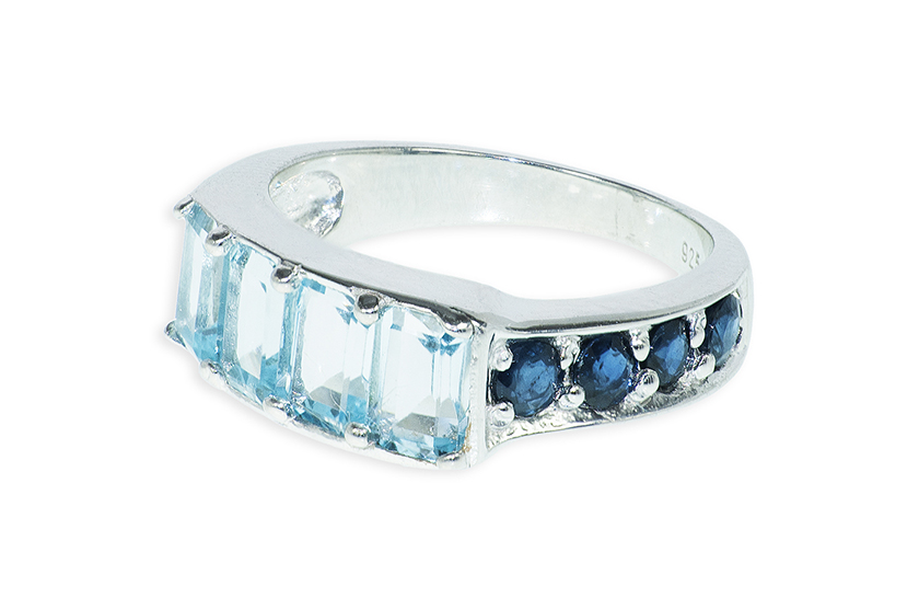 Ródiovaný strieborný prsteň Sapphire Topaz veľkosť-14