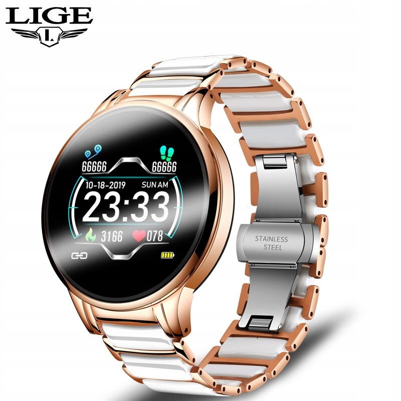 Unisex hodinky - Smartwatch Watch-Ceramic Golden White