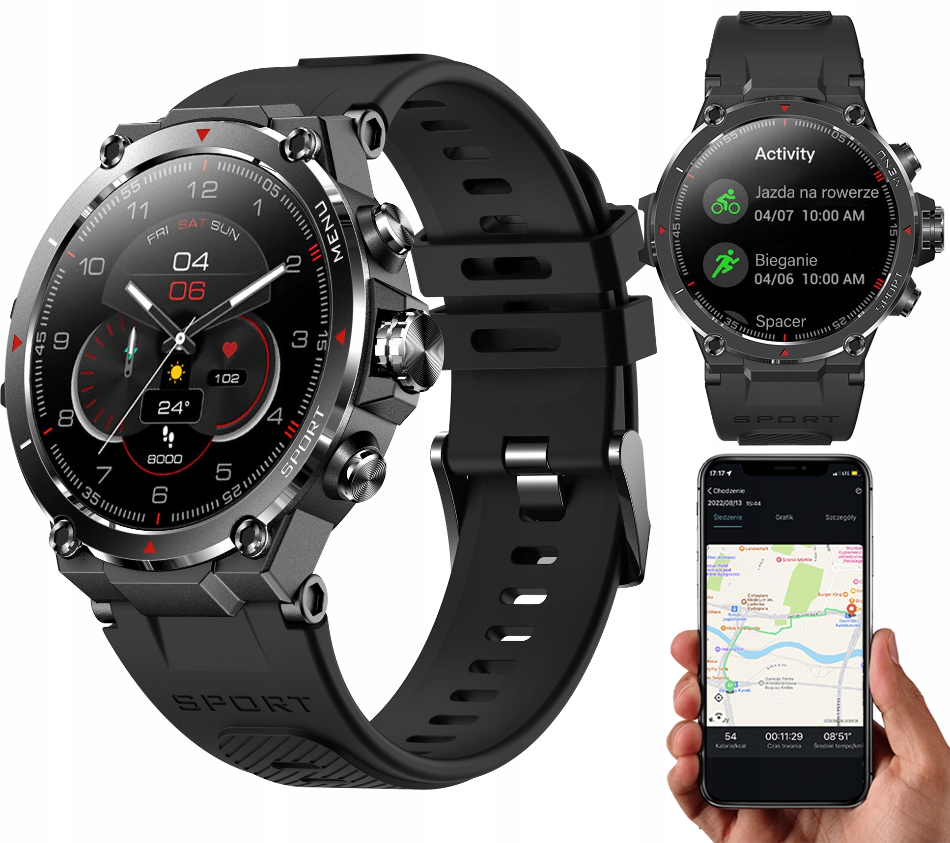 Pánské hodinky - Vojenské hodinky Smartwatch s ponukou GPS Polu Amoled