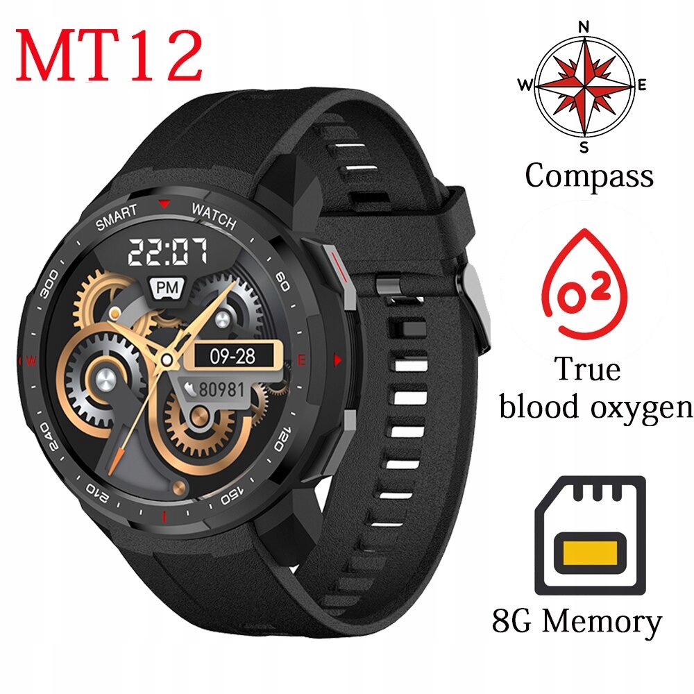 Unisex hodinky - Smartwatch Watch-Mt12 Black Silica Standard