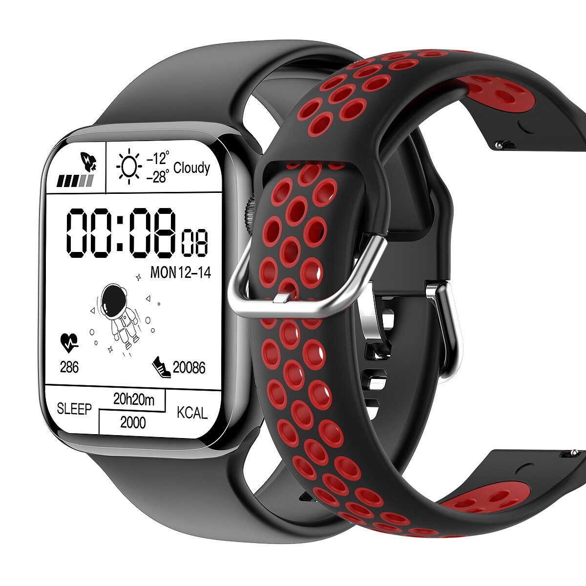 Unisex hodinky - Smartwatch Watch-pd7 čierna pridajte červenú farbu