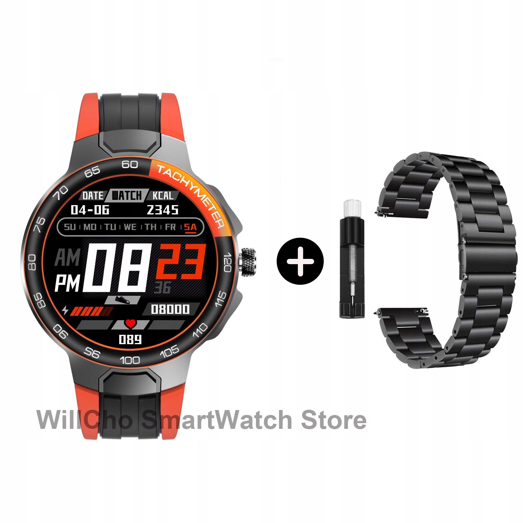 Unisex hodinky - Smartwatch Watch-Orange and Steel