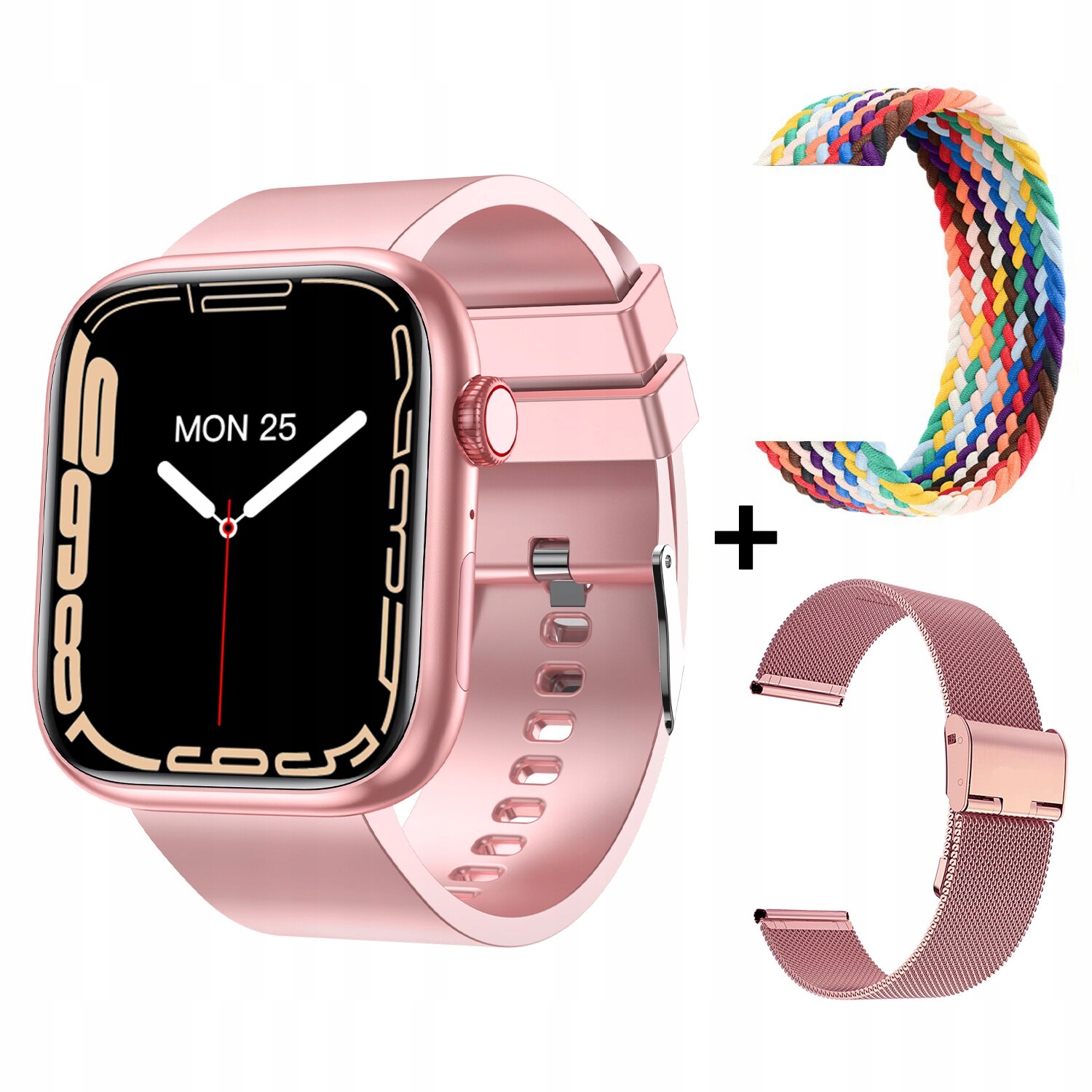 Unisex hodinky - Smartwatch Watch-ružové s 2 pruhmi