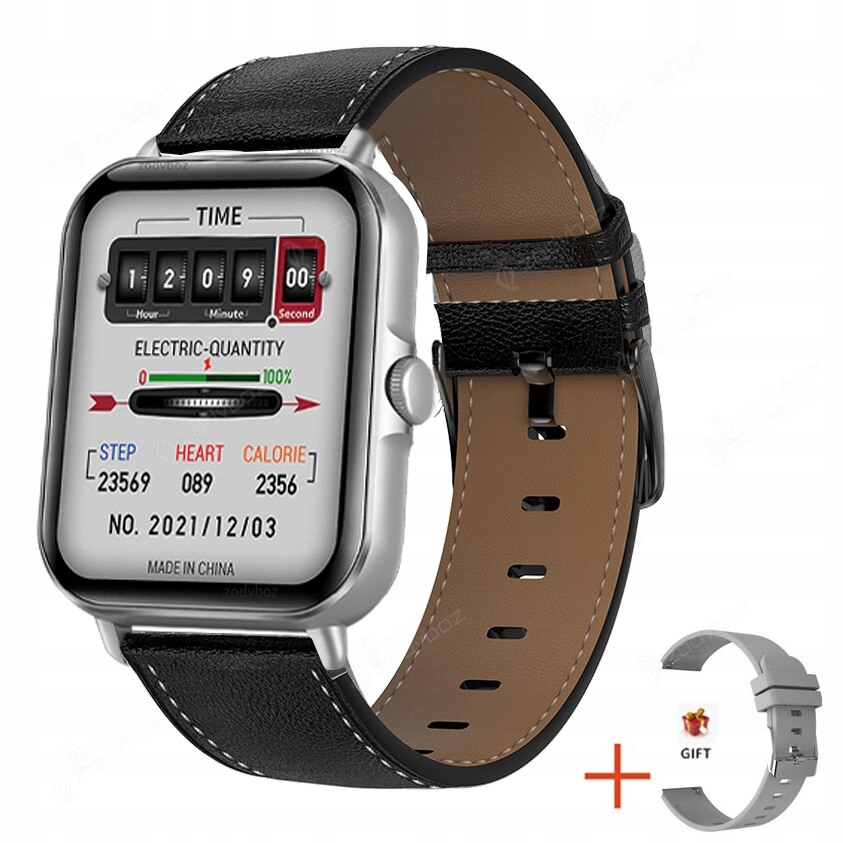 Unisex hodinky - Smartwatch Watch-SrebrNA Čierna koža