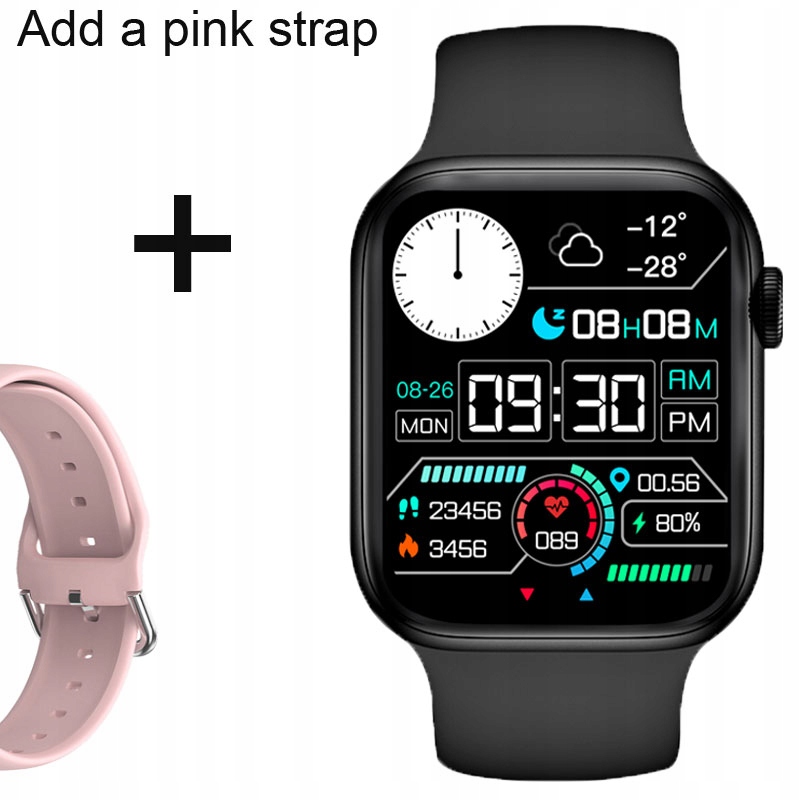 Unisex hodinky - Smartwatch Watch-Black-add-ružová