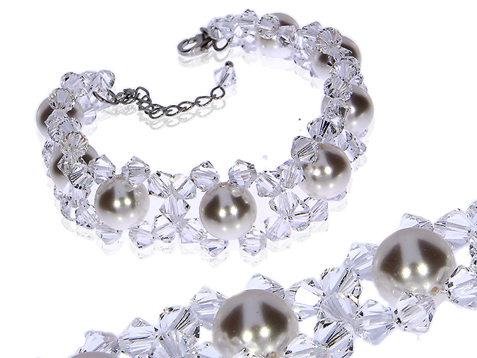 STRIEBORNÝ NÁRAMOK SWAROVSKI PERLY STRIEBORNÝ LgSB588