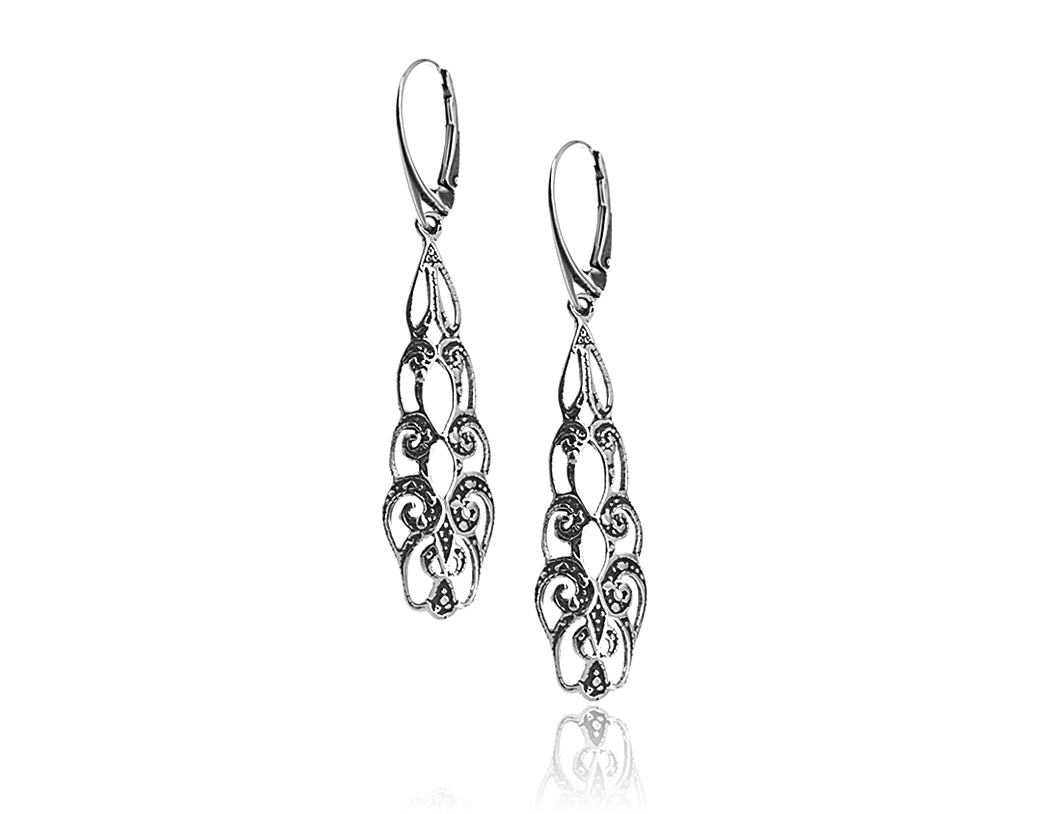 Striebro Openwork Dlho visiace náušnice 925