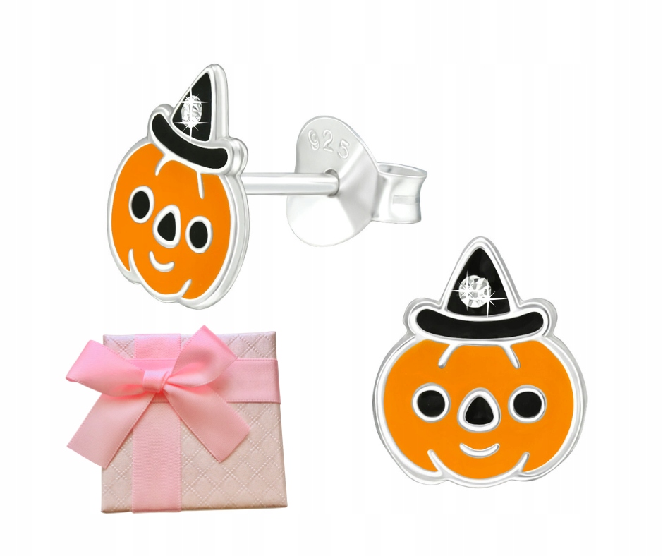 Strieborné náušnice Halloween Pumpkin pre dievča