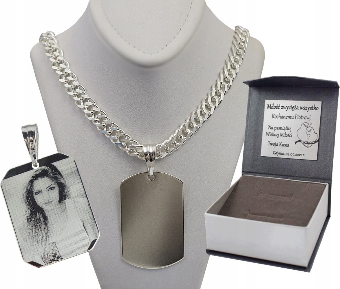 Silver Rombo Chain Pr. 925 +prívesok +gravírovanie