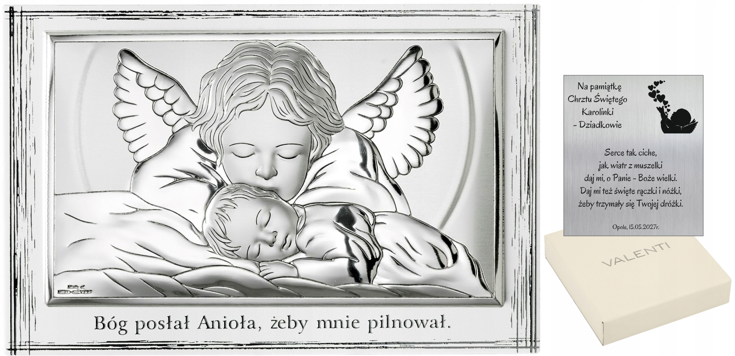 Strieborný obrázok Angel Krst rok gravírovanie