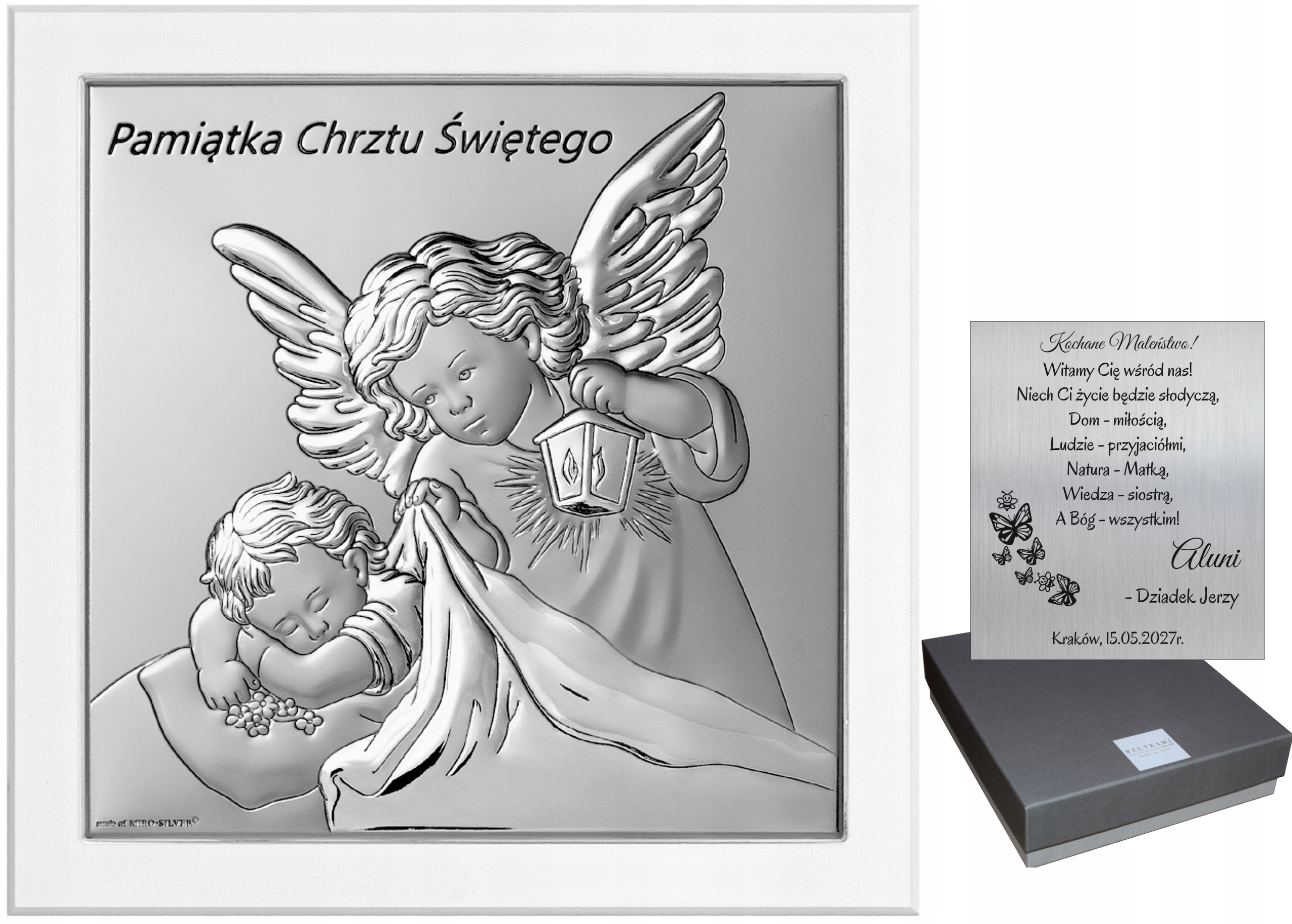 Strieborný obrázok Angel Guardian Krst suvenír gravírovanie