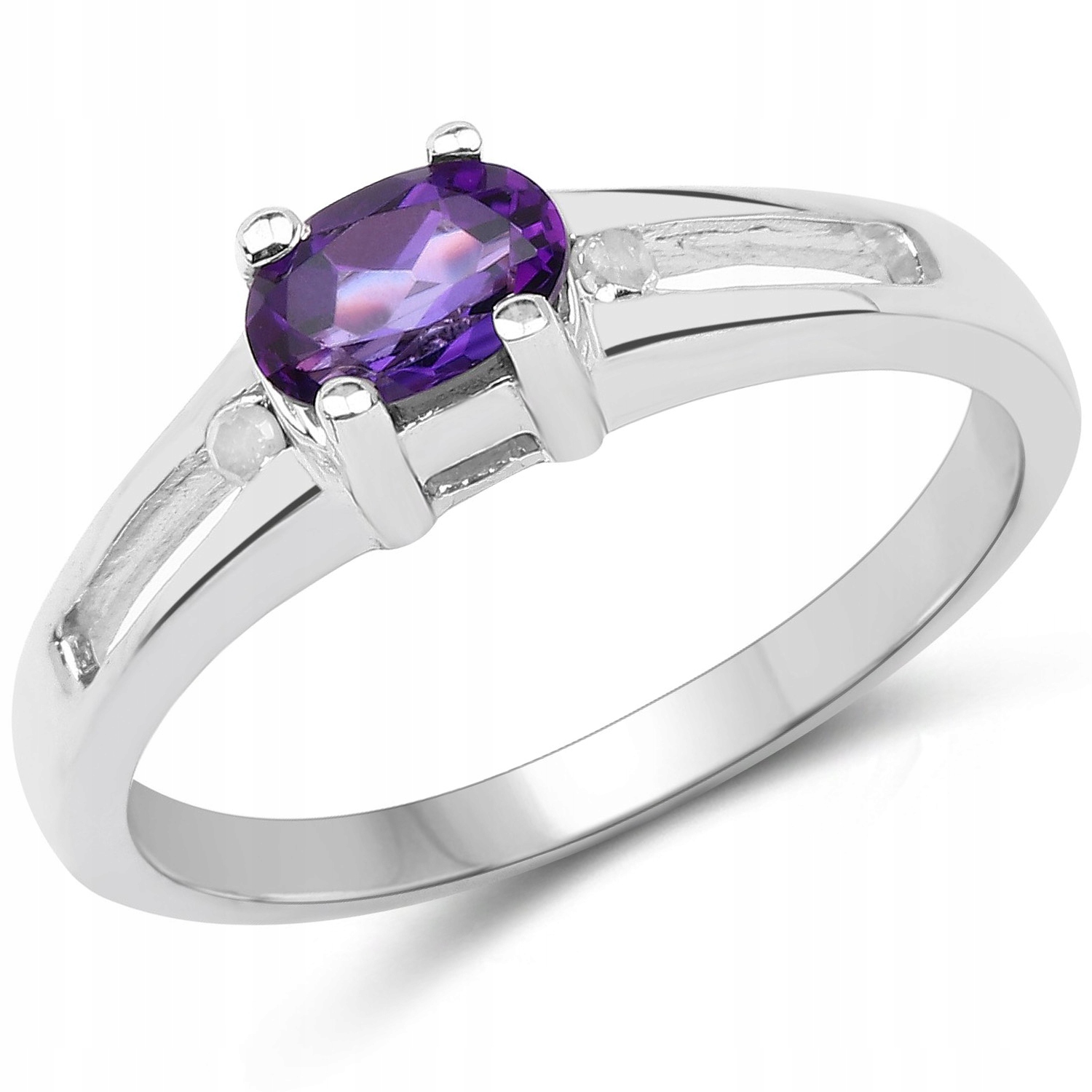 PRÍRODNÝ AMETYST A DIAMANTY STRIEBORNÝ PRSTEN