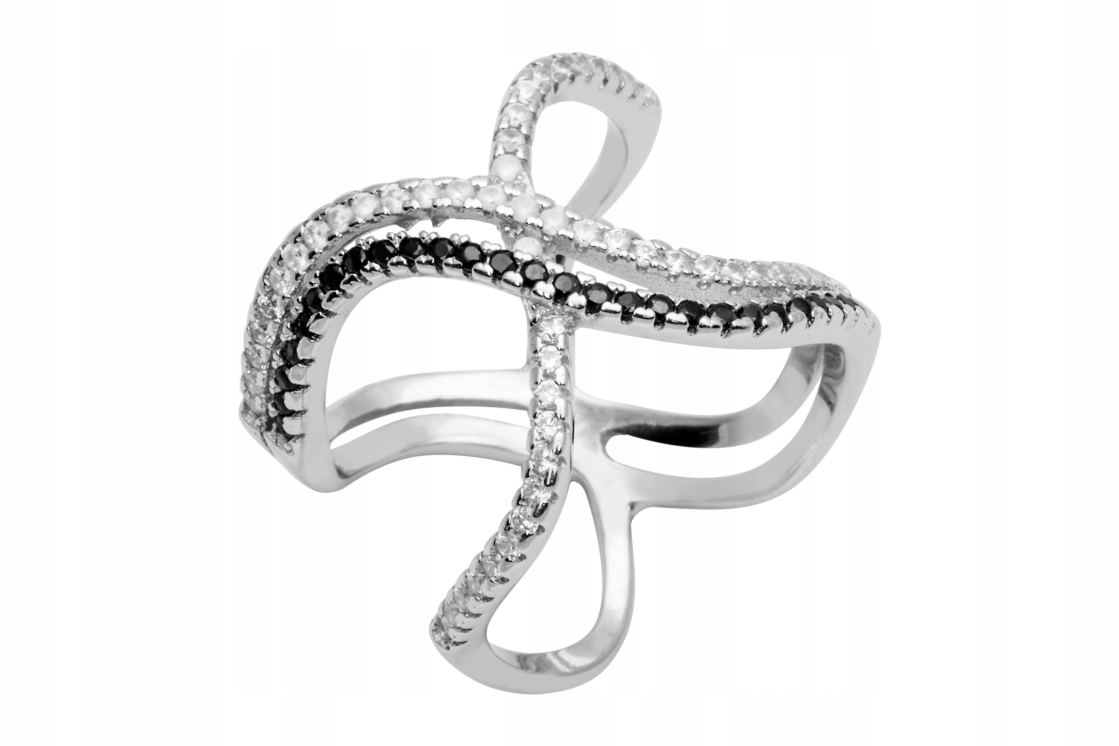 STRIEBORNÝ PRSTENEC RHODIUM, VEĽKOSŤ 17 BIELO-ČIERNY