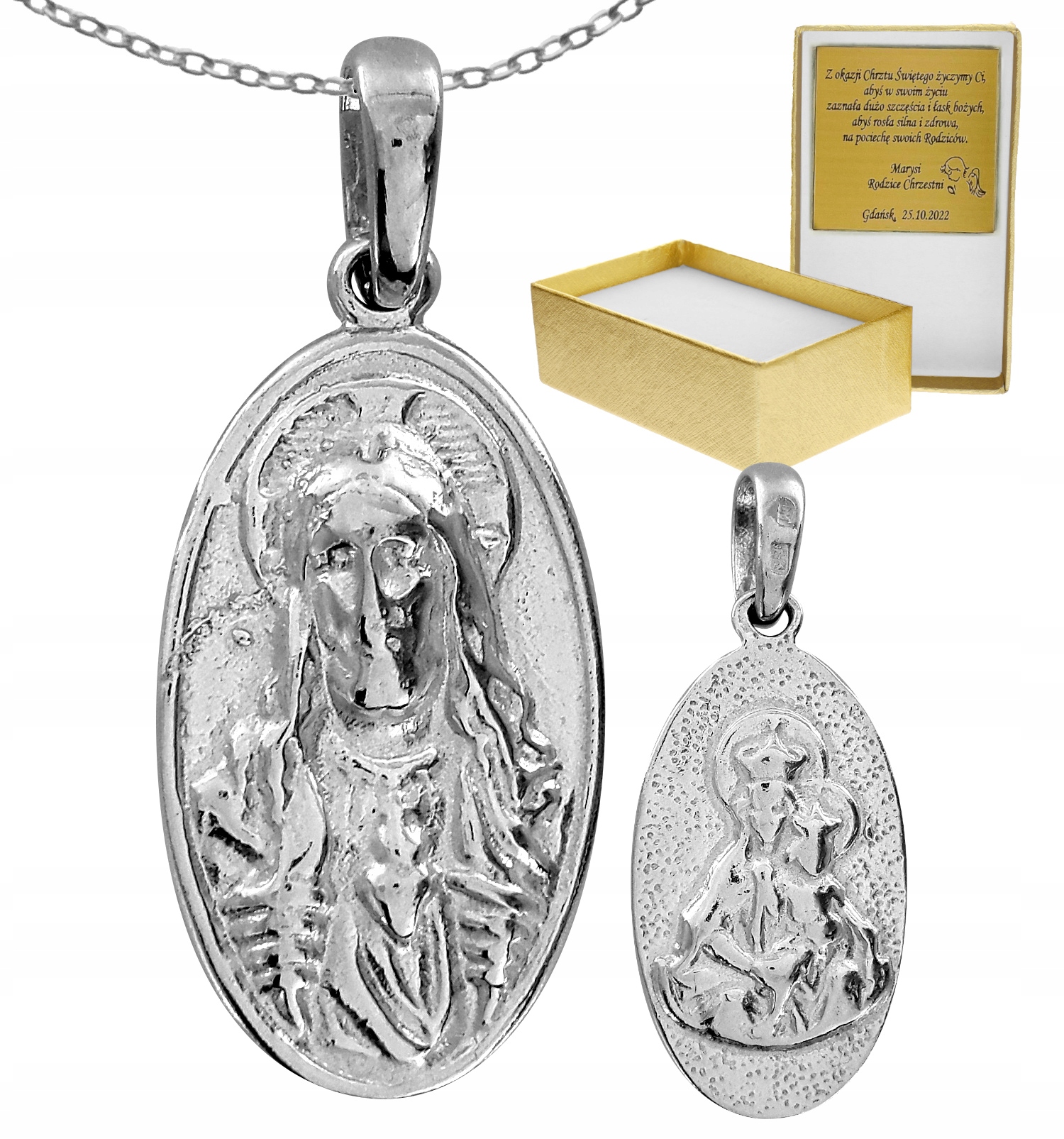 Striebro Scapular Two -vedená medailou Veľký oválny 925