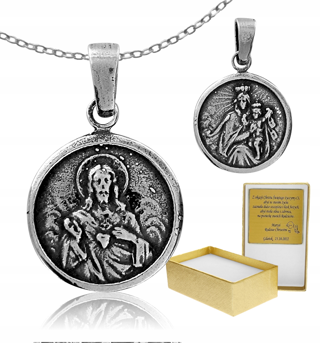 Striebro Scapular Two -vedené medailou Pr 925 Oxida