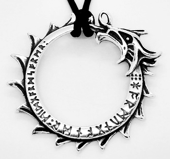 Striebro prívesok Nordic Uroboros 2 Snake Rune Dragon